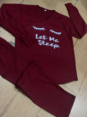 Maroon Printed V-Neck Palazzo Lounge Wear For Women PJ Set