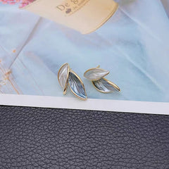 New Korean Arrival Grey Leaf Stud Earrings – 925 Sterling Silver