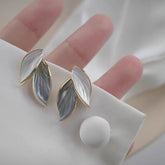 New Korean Arrival Grey Leaf Stud Earrings – 925 Sterling Silver