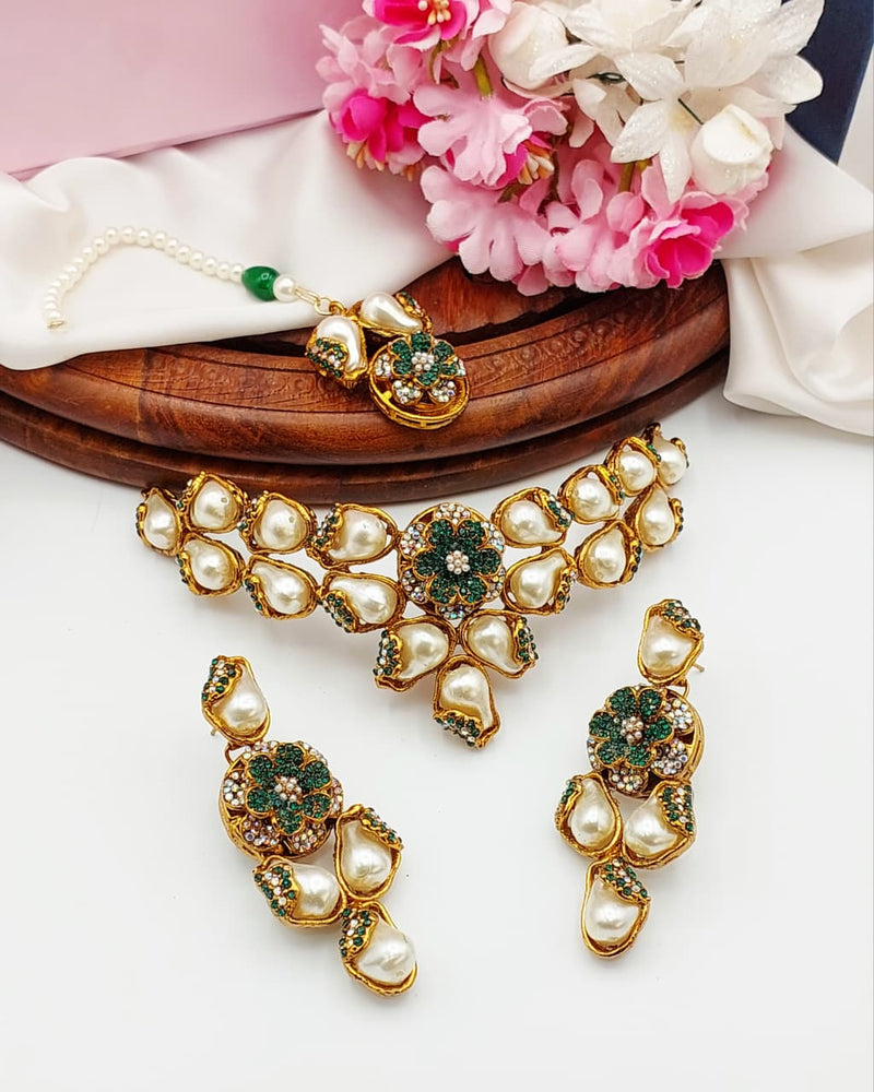 Beautiful Designer MOP Turkish Short Collar Set with Tikka – Fine Quality