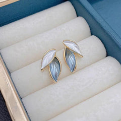 New Korean Arrival Grey Leaf Stud Earrings – 925 Sterling Silver